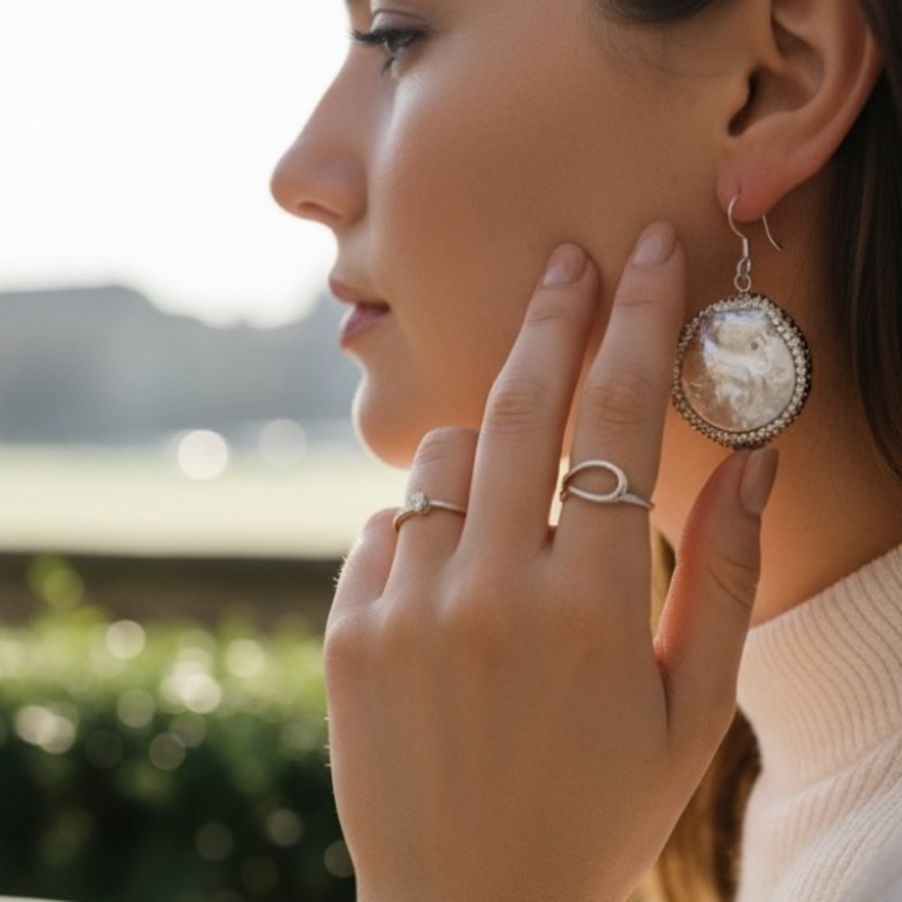 Large round pearl earrings silver stamped .925